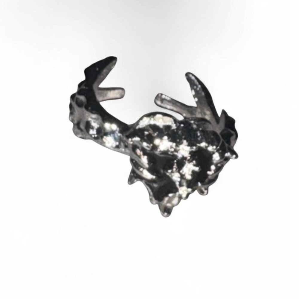 Silver adjustable ring with black enamel heart
